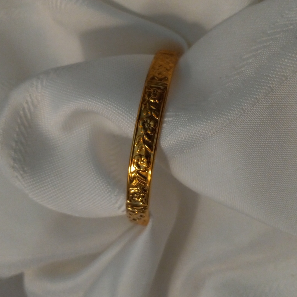 Rose Print Gold Tone Bangle Bracelet